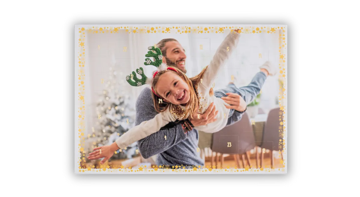 Premium Foto-Adventskalender mit Schokolade und Türchenbildern